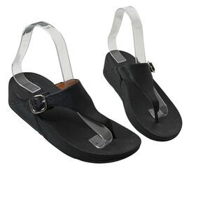 Fitflop LULU Leather Toe-Post Adjustable Flip Flop Wedge Sandals Size 6 Comfort